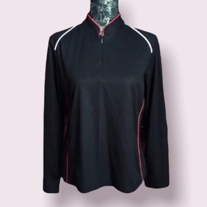 EP Pro Golf Zip Collar Long Sleeve in Black with White & Red Accents